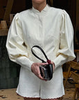 Chic Puff Sleeve Stand Collar Shirt for Autumn