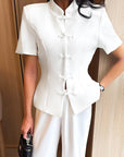 New Chinese Style Stand Collar Short Sleeve Top