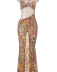 Sexy Backless Travel Dress with Geometric Print