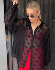 Chic Black Heart Print Long Sleeve Shirt for Women