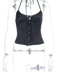 Chic Halter Neck Tie Waist Button Up Top