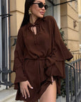 Stylish V-Neck Ruffle Sleeve Irregular Dress