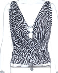Sexy Deep V Zebra Print Top for Women