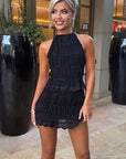 Sexy Hollow Ruffled Crop Top and Mini Skirt Set