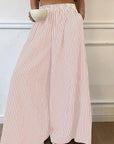 Trendy Striped Wide Leg Pants with Elastic Waist