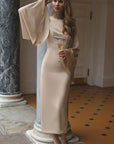 Elegant Backless Dress with Flare Sleeves