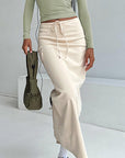 Beige Cotton Straight Skirt for Women