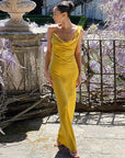Sexy Backless Satin Long Dress with Spaghetti Straps