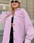 French Color Block Striped Pink Women's Shirt