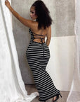 Summer Women's Backless Striped Dress