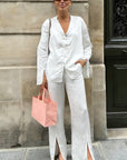 Fashion Casual Set with V-Neck Cardigan and Long Pants
