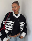 Trendy Color Block Long Sleeve Stand Collar Jacket