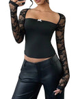 Trendy Lace Long Sleeve Crop Top for Women