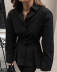 Brown Waist-Defined Pleated Shirt for Women