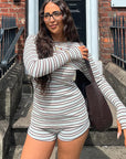 Spring Autumn Women's Striped Dress Set