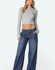 Blue Striped Loose Fit Wide Leg Jeans