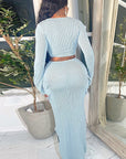 Summer Women's High Elastic T-Shirt and Long Skirt Set