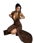 Deep V Neck Ruffle Hem A-Line Dress