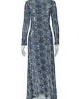 Fashionable High Neck Long Sleeve A-Line Dress