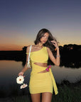 Asymmetrical Hollow Out Butterfly Decor Dress