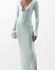 Elegant Sequin Flare Sleeve Dress with Split Hem