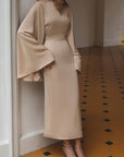Elegant Backless Dress with Flare Sleeves