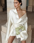Chic Champagne Satin Tie Waist A-Line Dress