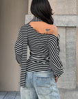 Fashion Striped Asymmetrical Long Sleeve T-Shirt