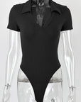 Summer New Women's Cotton Polo Neck Slim Fit Bodysuit