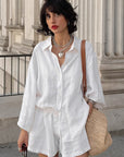 Casual French Style Cotton Shirt Set for Women