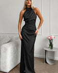 Elegant Halter Neck Satin Dress for Summer