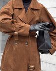Brown Double-Breasted Suede Coat for Women