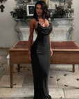 Elegant Backless Dress with Polo Neck