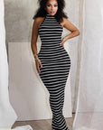 Summer Women's Backless Striped Dress