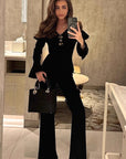Chic Black V-Neck Two-Piece Set for Women