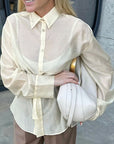 French Style Soft Apricot Collar Shirt for Women