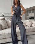 Gray Sleeveless Vest Set for Elegant Commuting
