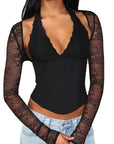 Lace Waist Cinching Long Sleeve Top
