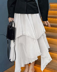 Elegant White Ruffled Chiffon Midi Skirt