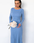 French Blue Long Sleeve Knit Dress for Women