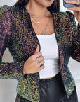 Women's Leopard Print Sequin Long Sleeve Blazer