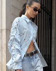 Russian Heart Print Collared Shirt for Women