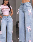 Y2K Butterfly Knot Denim Pants for Women