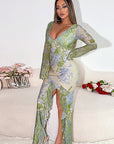 Fashion V-Neck Long Sleeve Dress with Irregular Hem