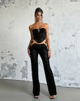 Chic Velvet Strapless Top and Long Pants Set