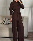 Chic Long Sleeve Lapel Waist-Defining Set