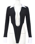 Sexy Long Sleeve Shirt Collar Bodysuit for Women