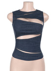 Summer Women's Sexy Hollow Denim Vest Top