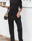 Stylish Solid Color Button Top and Long Pants Set