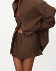 Chic Cotton-Linen Long Sleeve Shirt and Shorts Set